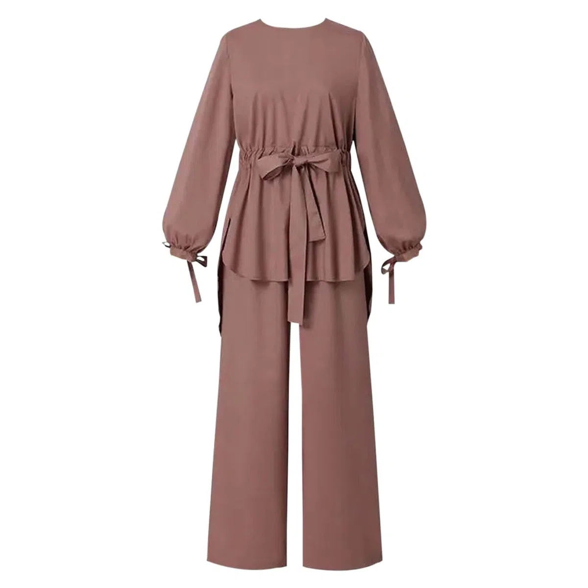Donna musulmana manica lunga risvolto camicia irregolare pantaloni larghi pantaloni larghi tinta unita tuta casual tuta pantaloni festivi maniche lanterne set musulmano abaya abbigliamento