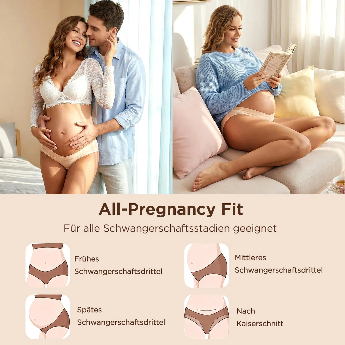 Pantaloni Premaman Donna Mutande Gravidanza Cotone Post Parto Traspirante e a Vita Bassa 6 Pezzi