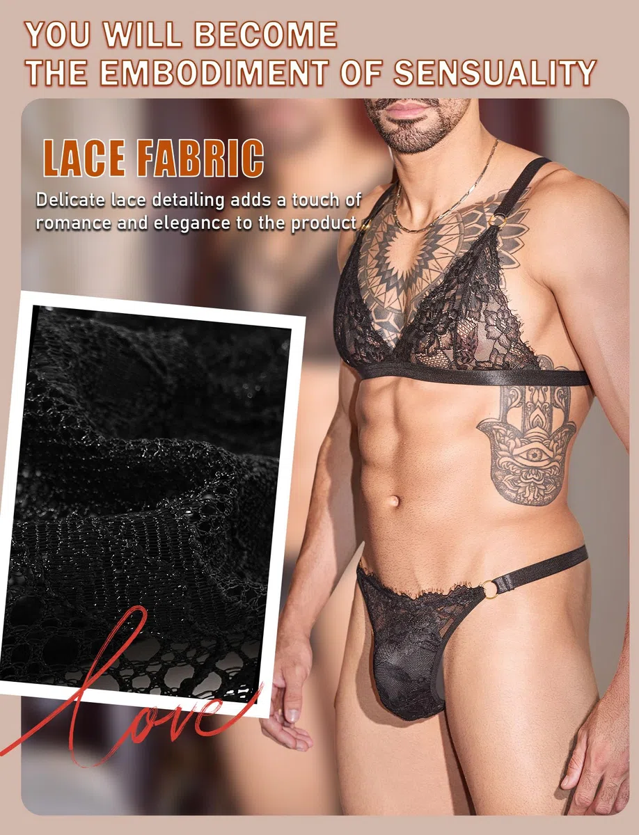 Completi Intimi Uomo Sissy Lingerie Sexy Hot Pizzo Reggiseno e Mutandine Biancheria Intima Crossdresser Gay Nightwear