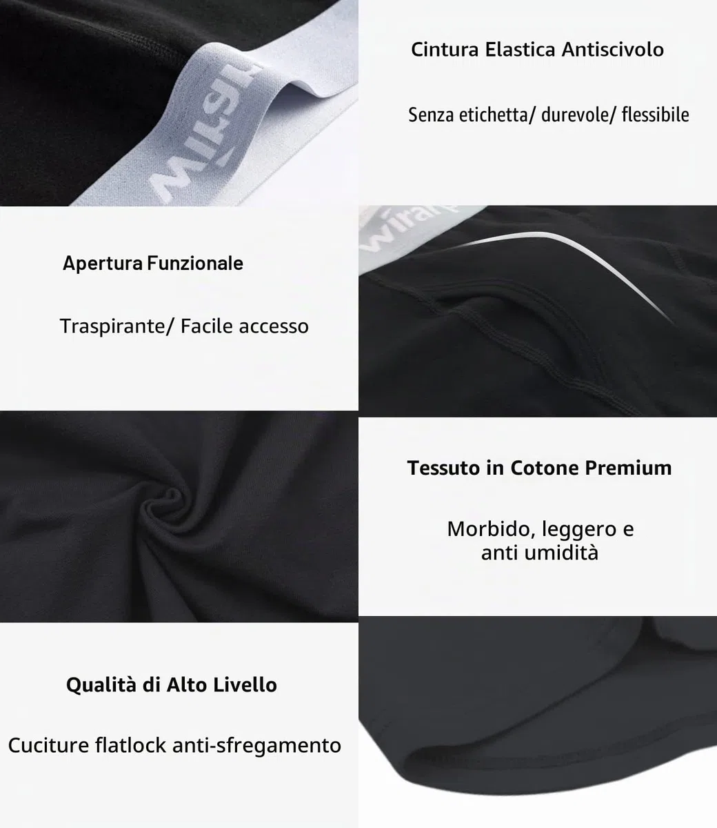wirarpa Boxer Uomo Cotone Elasticizzato Mutande Uomo Intimo Maschile Senza Etichetta con Vola Aperta Pacco da 4