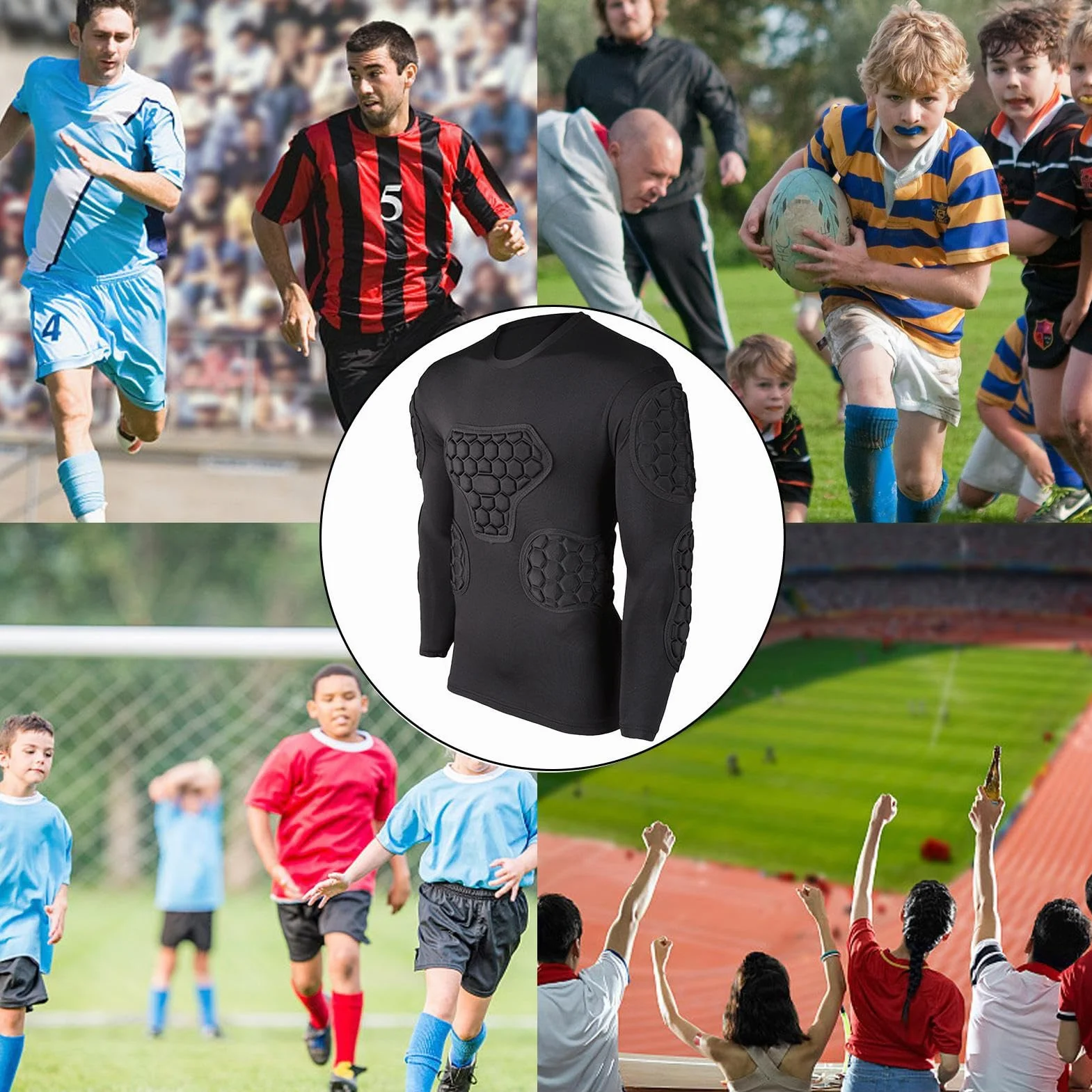 Maglia Imbottita A Compressione da Calcio, Bambini Ragazzi Camicia Imbottita A Compressione, Manica Lunga Maglia da Portiere, Camicie Imbottite Paintball per Calcio Basket Paintball