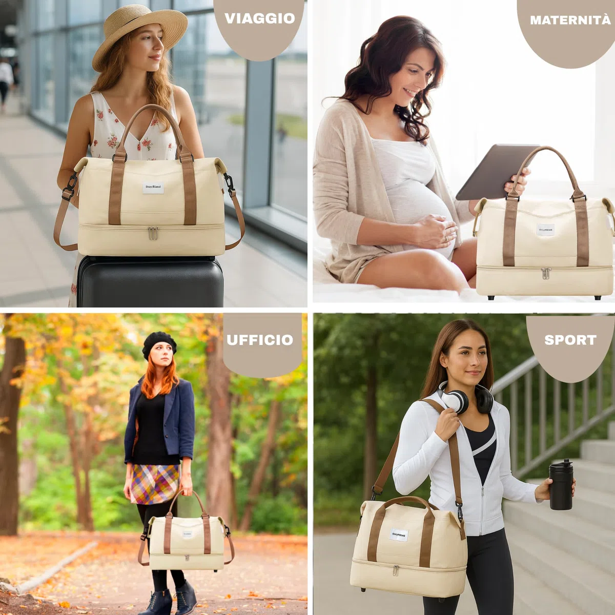 Borsa da Viaggio Donna 40x30x20 cm con Accesso USB, Bagaglio a Mano Cabina, Borsa Sportiva e Palestra con Etichetta Bagaglio, Adatta a Ryanair, Wizz Air, Vueling