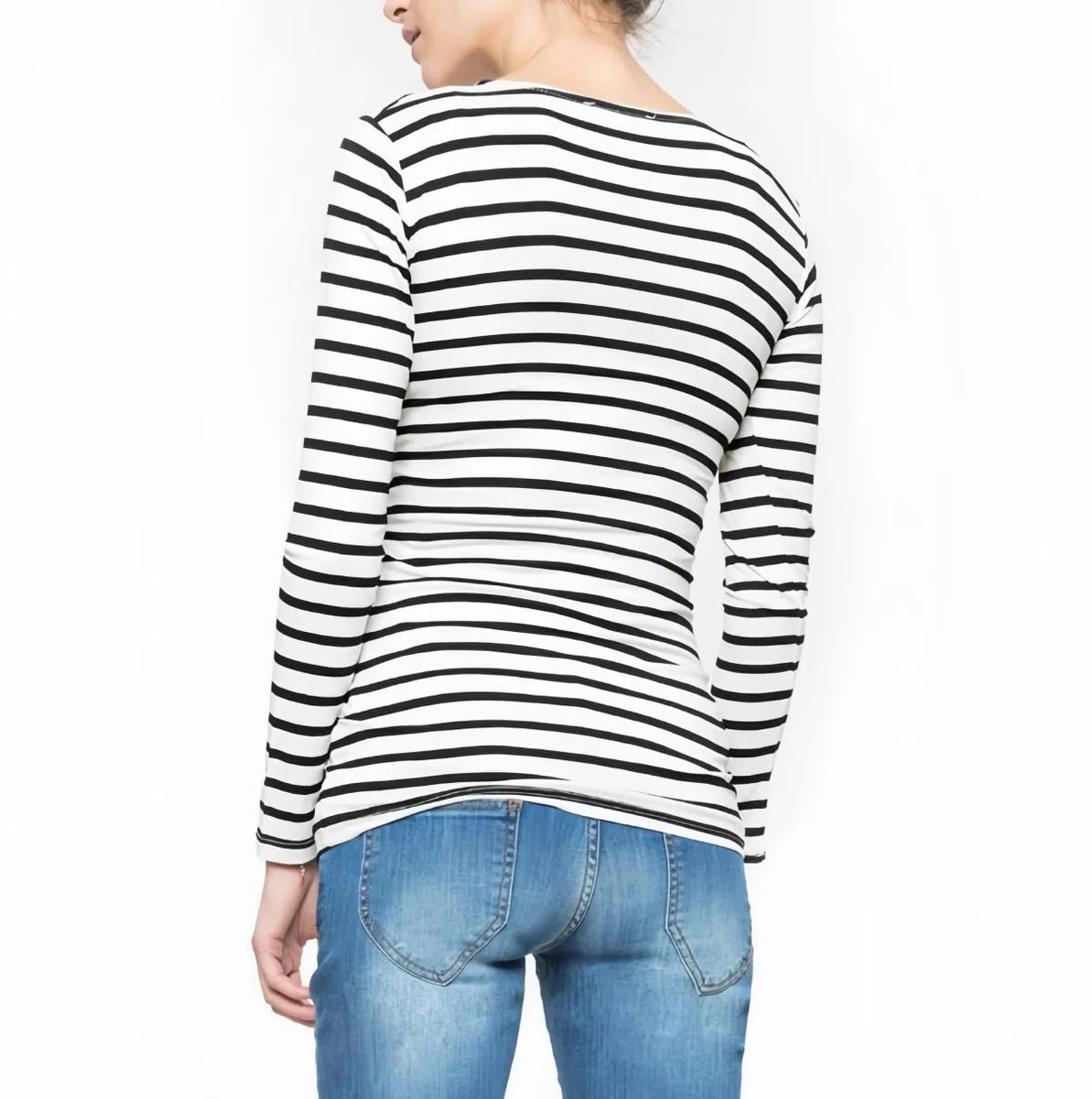 SamHeng Donne Manica Lunga Maternità Tops Allattamento T-Shirt Lift-up Allattamento Camicie Collo Rotondo Allattamento Top Strisce Gravidanza Vestiti