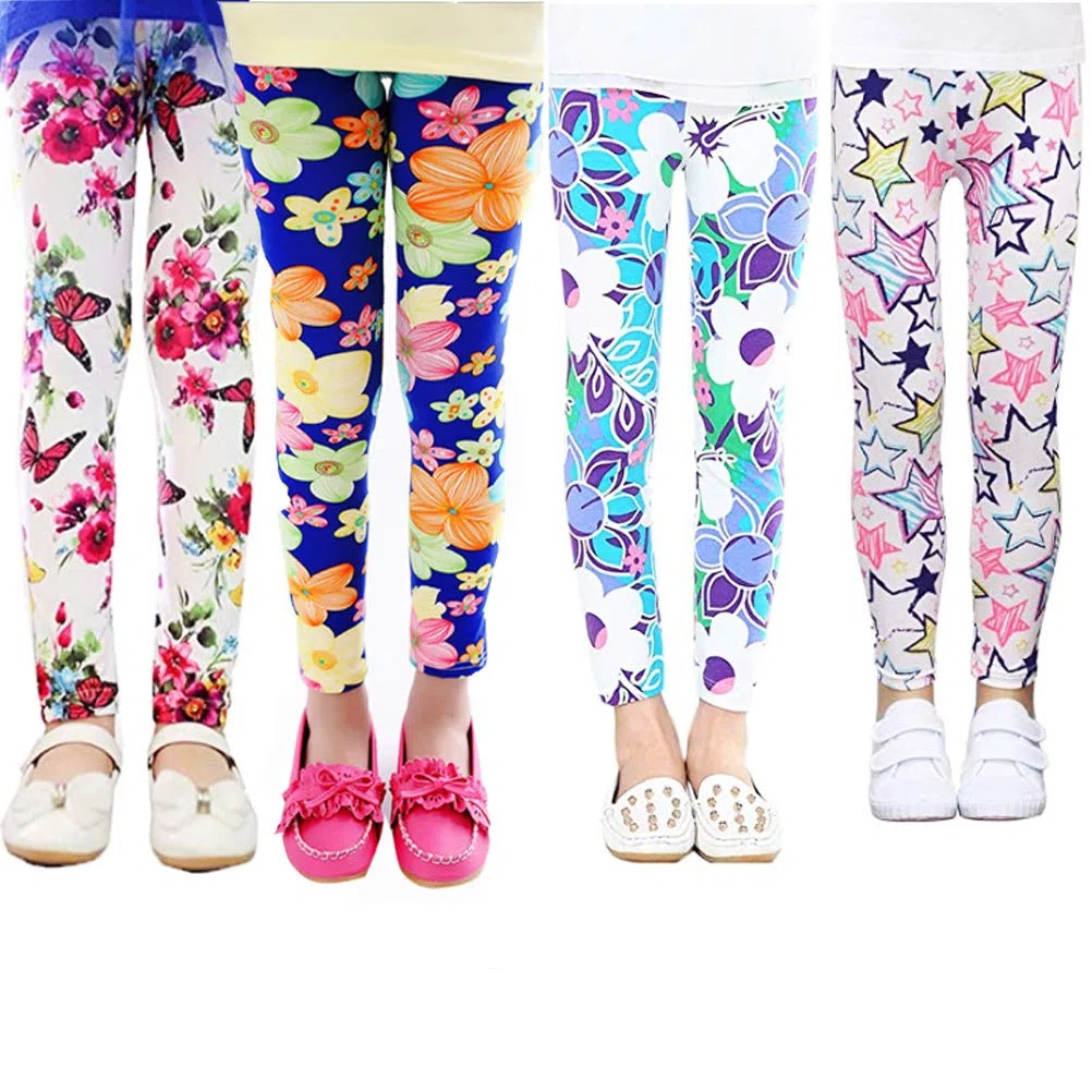 Confezione da 4 Leggings Elasticizzati per Bambine, Fantasia Floreale, 2-13 Anni