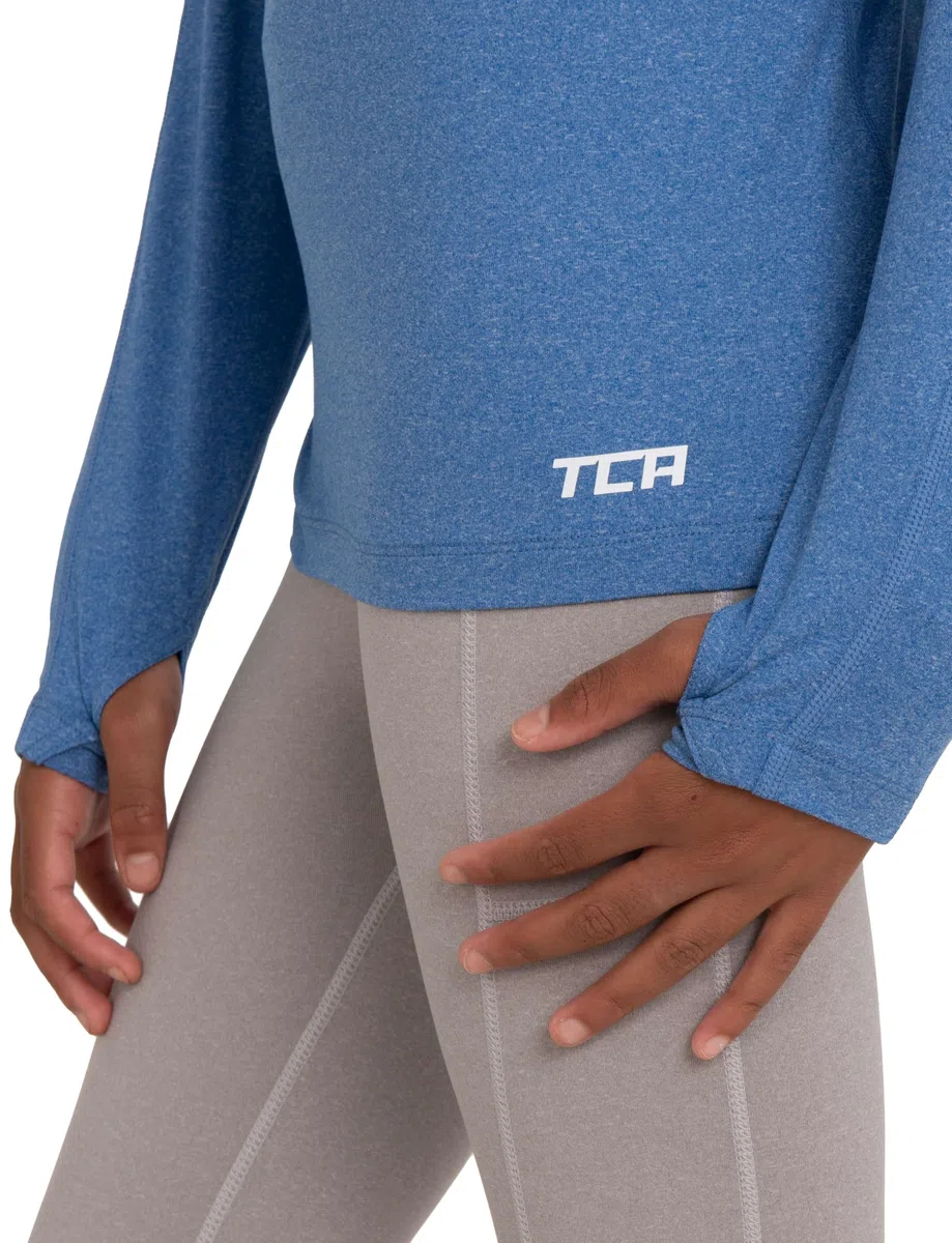 TCA Fusion Quickdry Maglia da Corsa A Manica Lunga da Bambina con Colletto e Mezza Zip