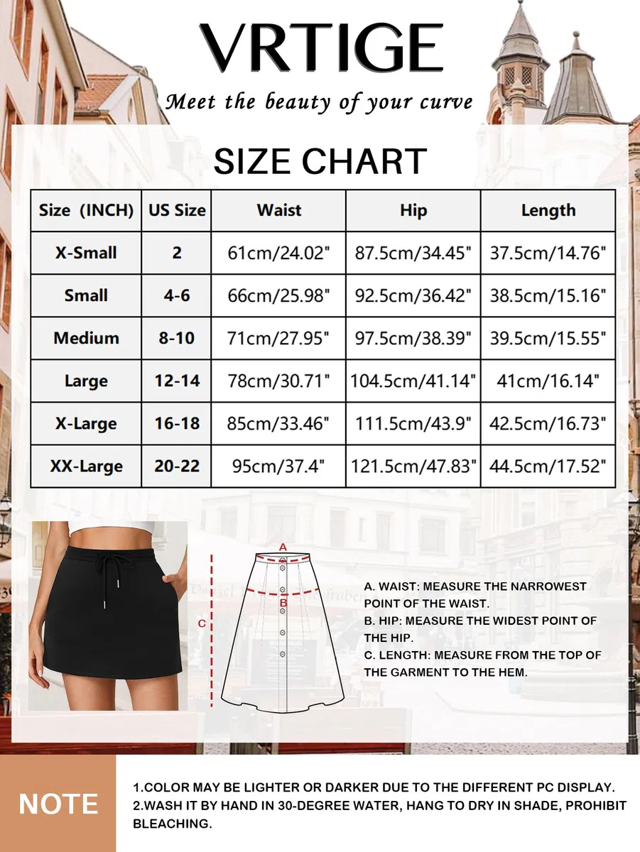 Vrtige Minigonna da donna casual elastica a vita alta con coulisse per allenamento con tasche