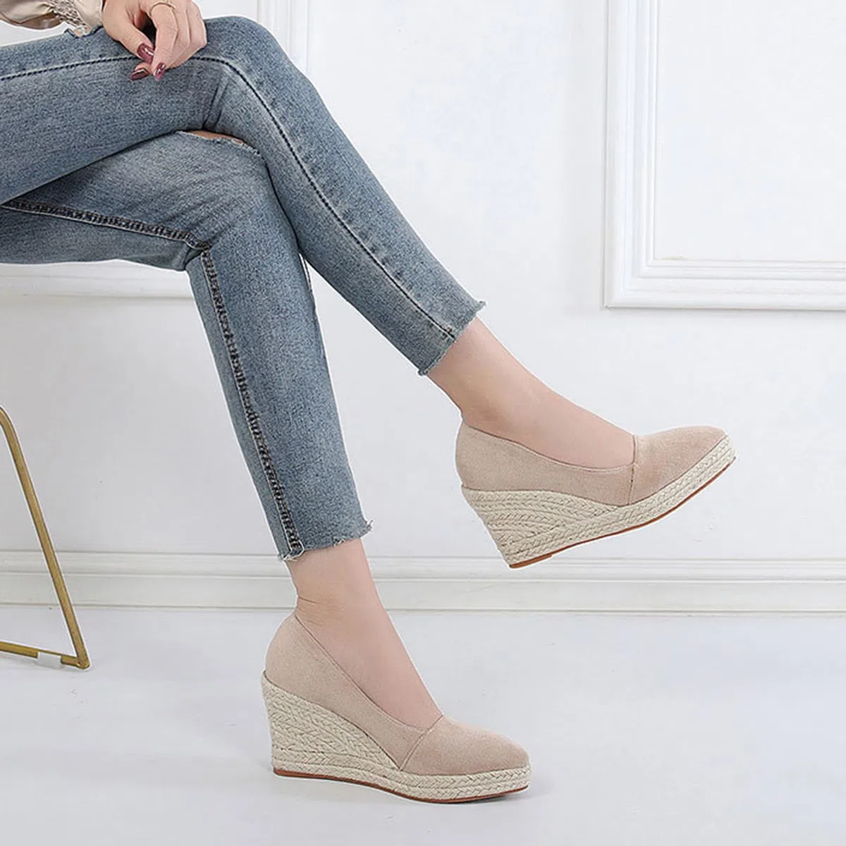 Espadrillas da Donna Sandali con Zeppa Décolleté con Zeppa con Punta Chiusa, Sandali con Tacco e Plateau per Scarpe Eleganti da Festa di Nozze