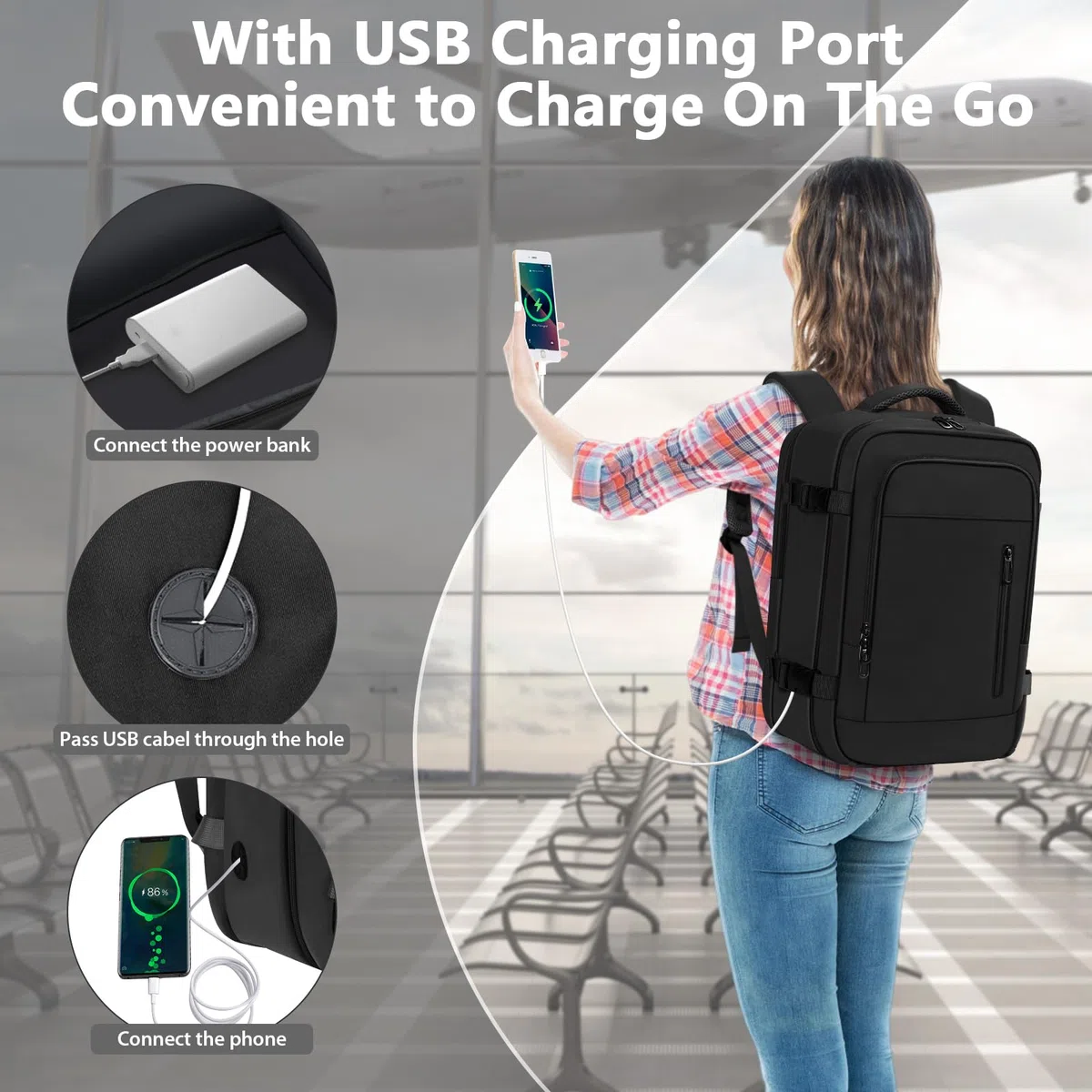 OTAHGK Bagaglio a Mano 40 × 20 × 25 per Ryanair, Zaino da Viaggio Sotto il Sedile Aereo Borsa da Cabina Voli Zaini Casual Valigia Ufficio Scolastico Lavoro Borse Adatto a Laptop da 14 pollici-Nero
