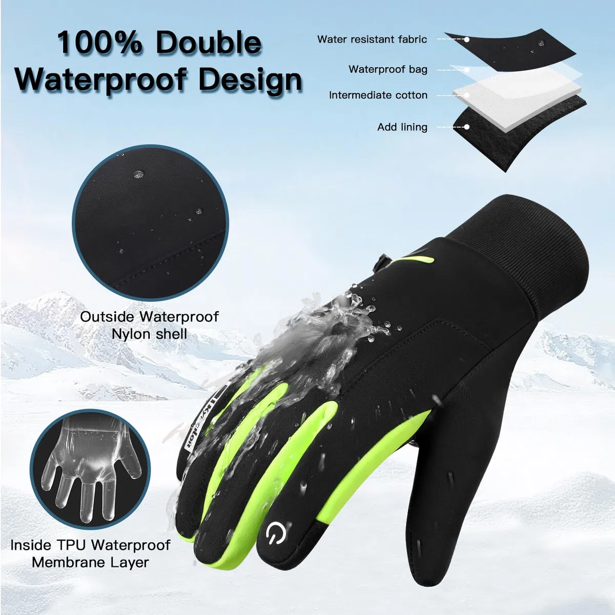 Guanti Invernali Impermeabili Uomo,Guanti Moto Invernali Donna, Fodera Soffice, Touch Screen, Silicone Antiscivolo, Guanti Termici per Sci, Bici, Corsa