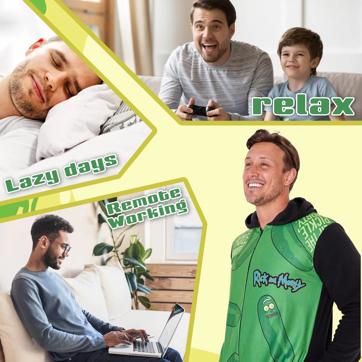 RICK AND MORTY Pigiama Intero Uomo - Caldo Pigiamone in Pile con Cappuccio M-3XL Pigiami Invernali Interi Gadget Regalo