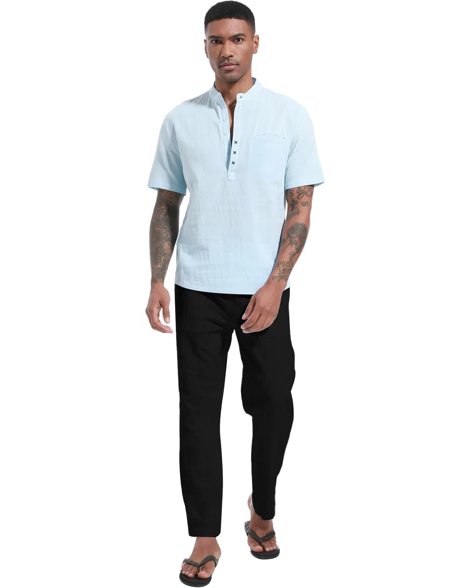 LVCBL Pantaloni Sportivi Casual in Lino da Uomo Estivi Larghi per Yoga Spiaggia con Elastico in Vita,M-3XL