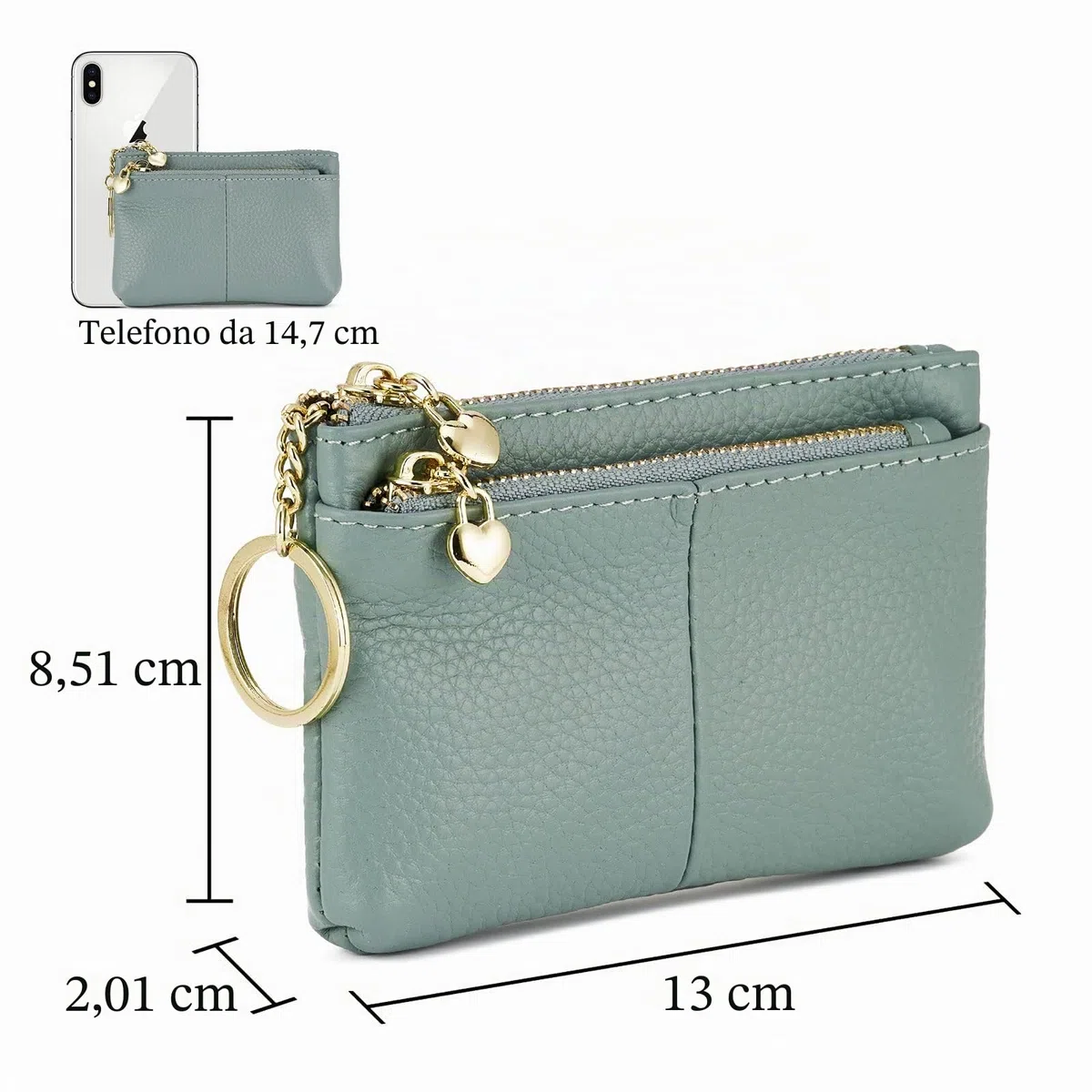 Donna Portamonete Borsello in vera pelle con Portachiavi Coin Purse（Blu）