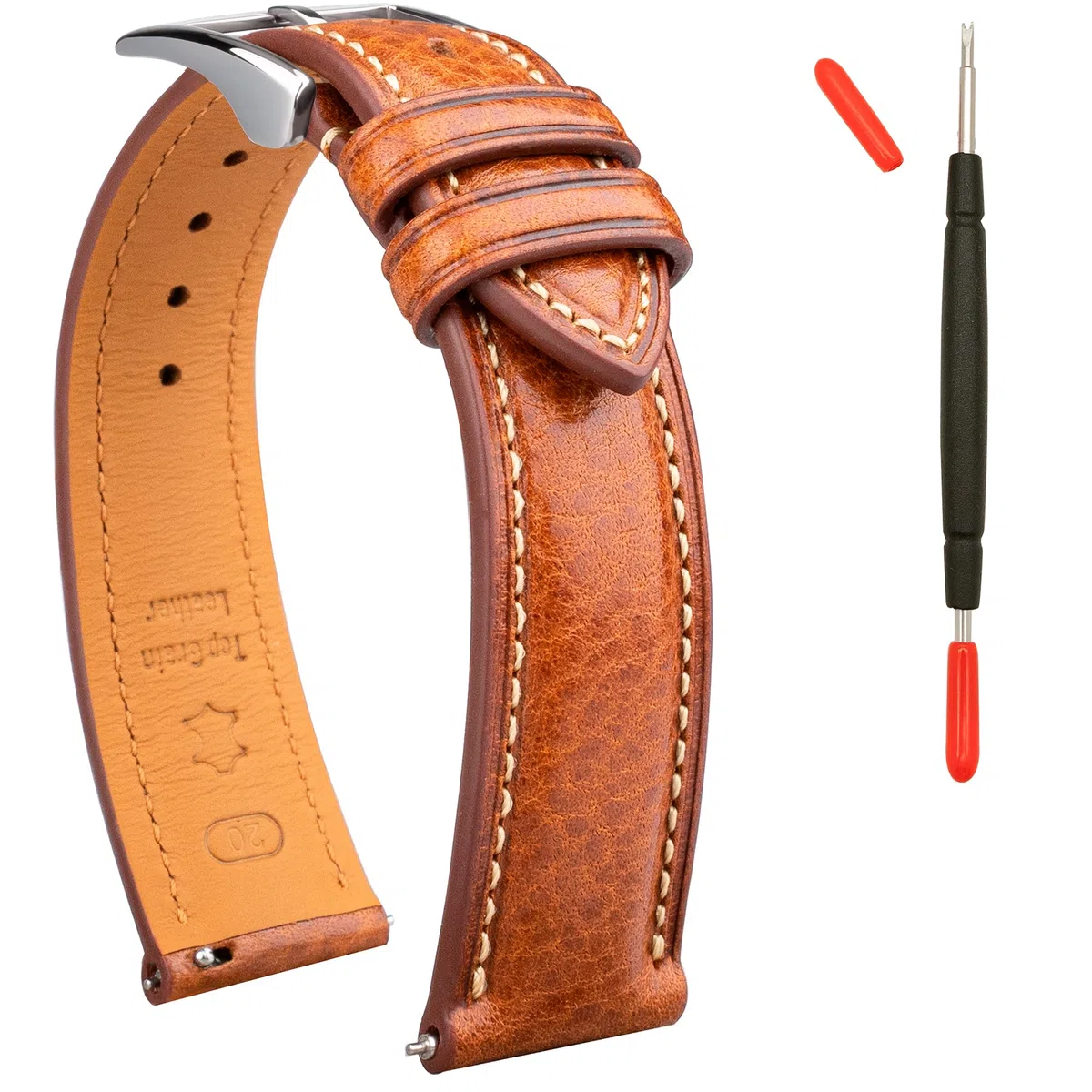 Cinturino in pelle conciata al vegetale, cinturino in pelle 20 mm, 16 18 19 20 XL 21 22 XXL
