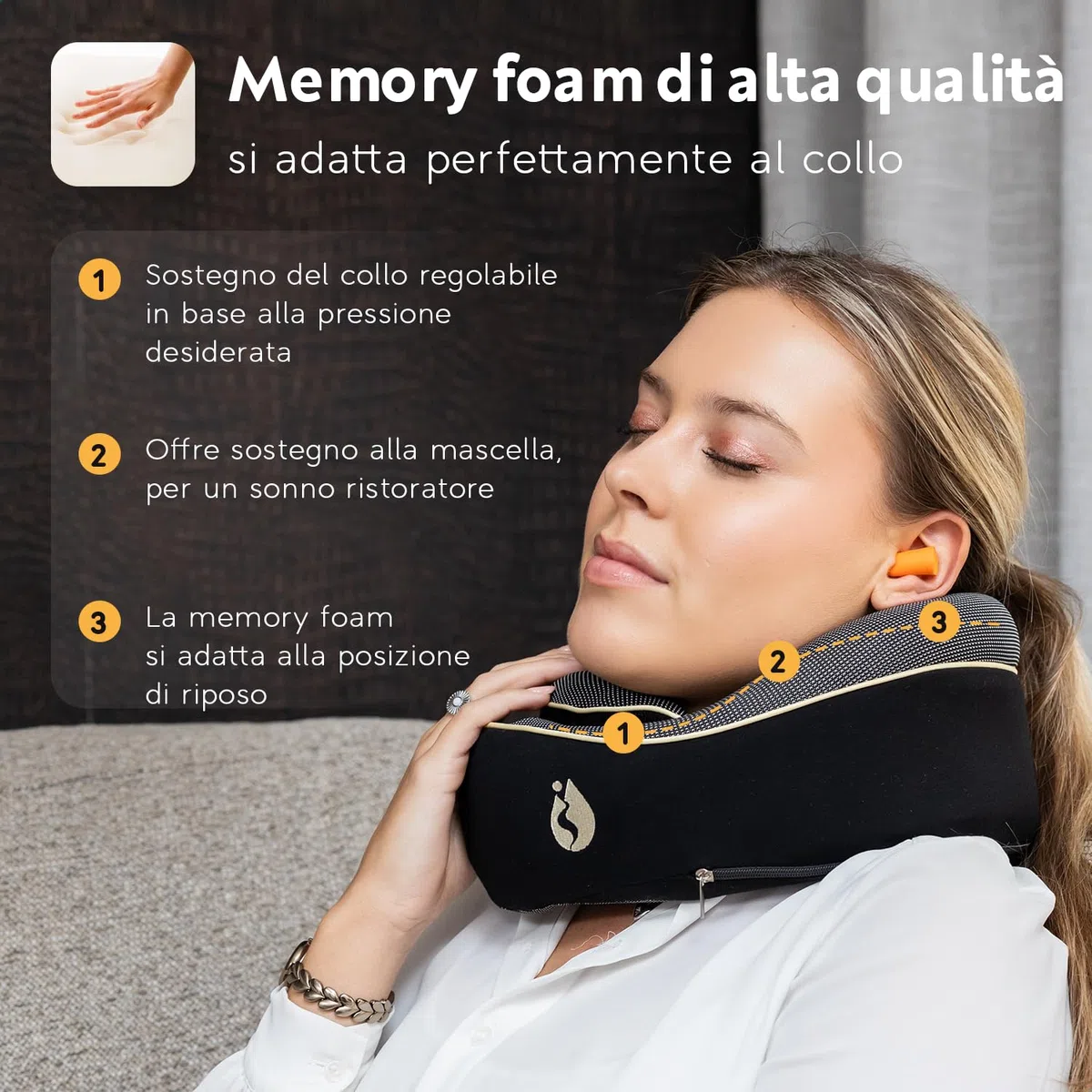 Cuscino da Viaggio – Cuscino Cervicale Ergonomico in Memory Foam – Cuscino Aereo Compatto e Confortevole – Cuscino Collo da Viaggio per Aereo, Treno e Auto