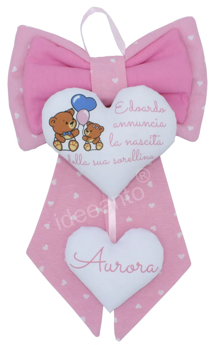 ideeanto Fiocco Nascita bimbo bimba Personalizzato con Nome e Frase, Fatto a Mano in Italia, fiocco nascita rosa fiocco nascita azzurro