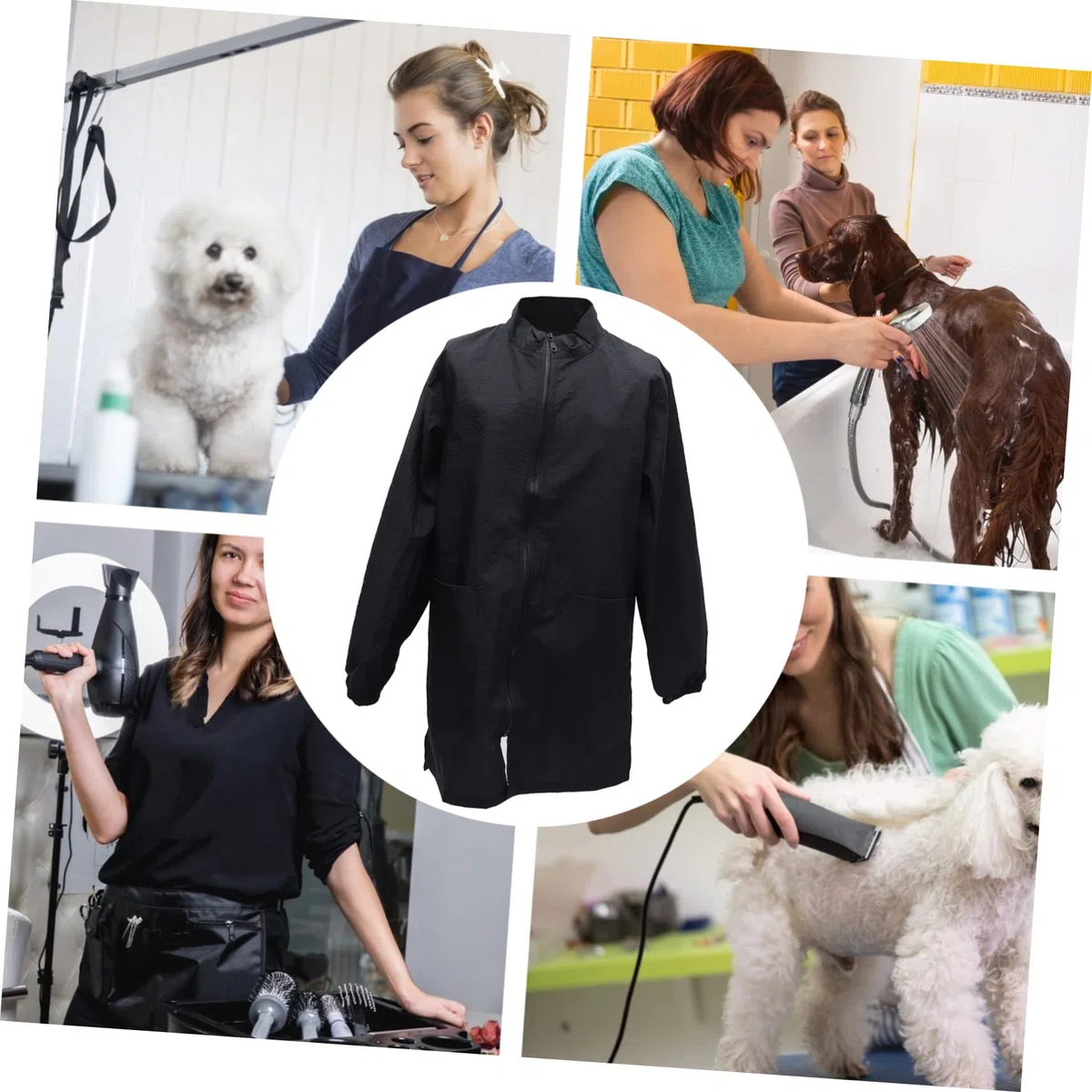 ibasenice Tuta da Lavoro in Nylon per Toelettatore Animali Domestici Nero, Pratica e Protettiva, per Uso Domestico e Salone