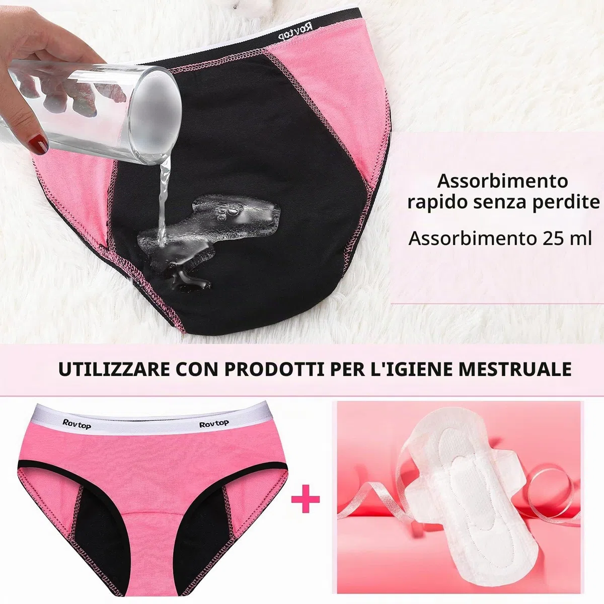 Rovtop Mutande Assorbenti Ragazze Ciclo, 5 Pezzi Mutande Assorbenti Donna Ciclo, Mutandine Speciali a Prova di Perdite per Ragazze, Lavabile Riutilizzabile