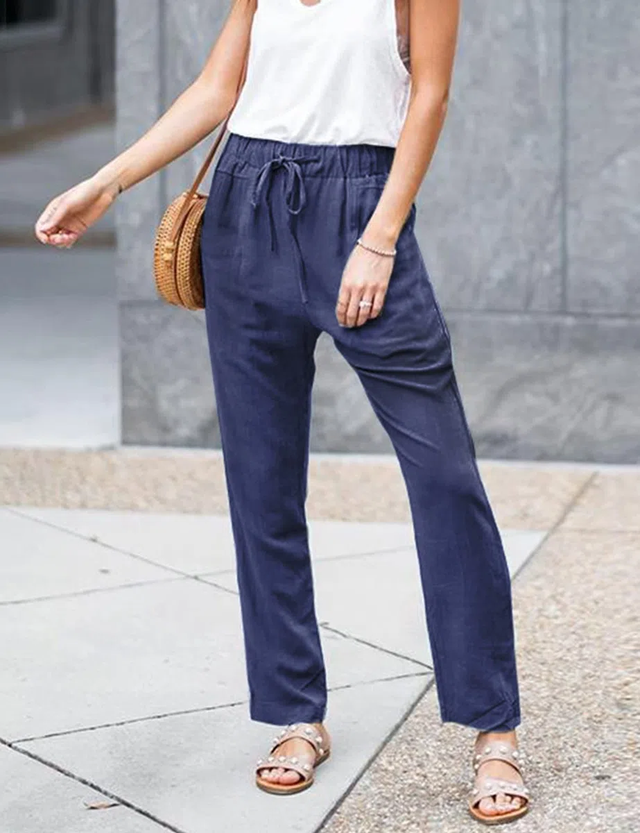 Yuson Donna Pantaloni Tinta Unita Casual con Coulisse Pants in Cotone e Lino con Tasche