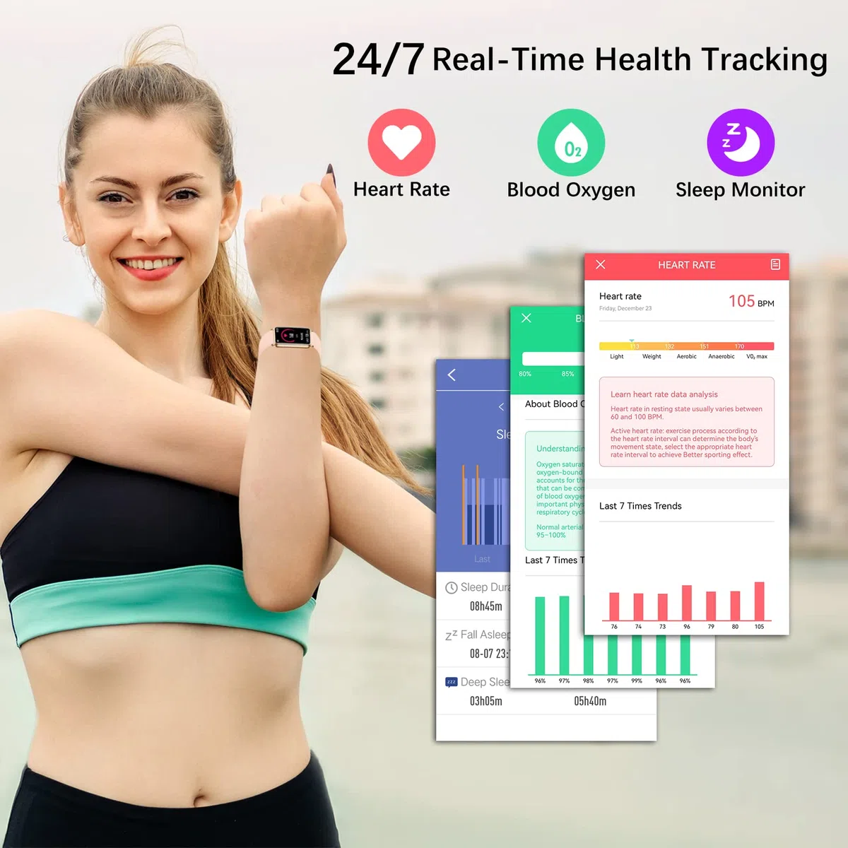Smartwatch Donna Impermeabile IP68, Orologio Fitness Con Contapassi, Cardiofrequenzimetro, SpO2, Sonno, 123 Modalità Sportive, Smart Band per Android iOS