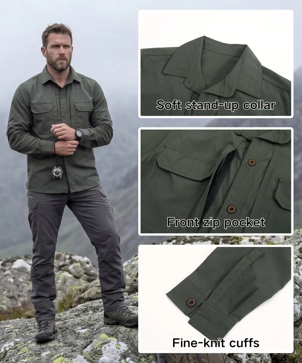 Camicia da Uomo a Maniche Lunghe Casual Traspirante Leggera Sportiva Camicia Safari Protezione UV Funzionale Shirt per Pesca Trekking