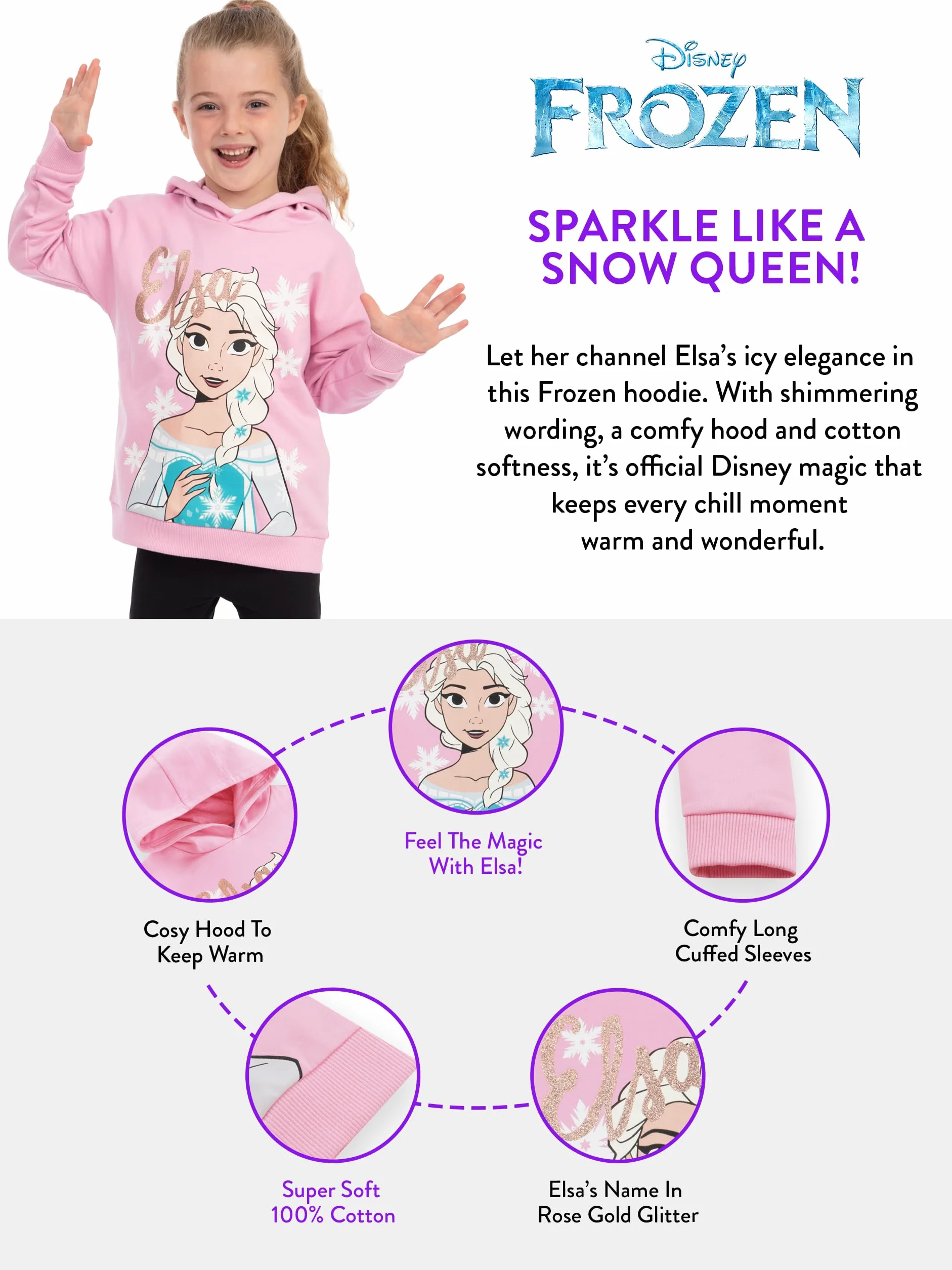 Disney Frozen Felpe Ragazza, Felpa Bambina Cotone, Felpa Ragazza Elsa Frozen