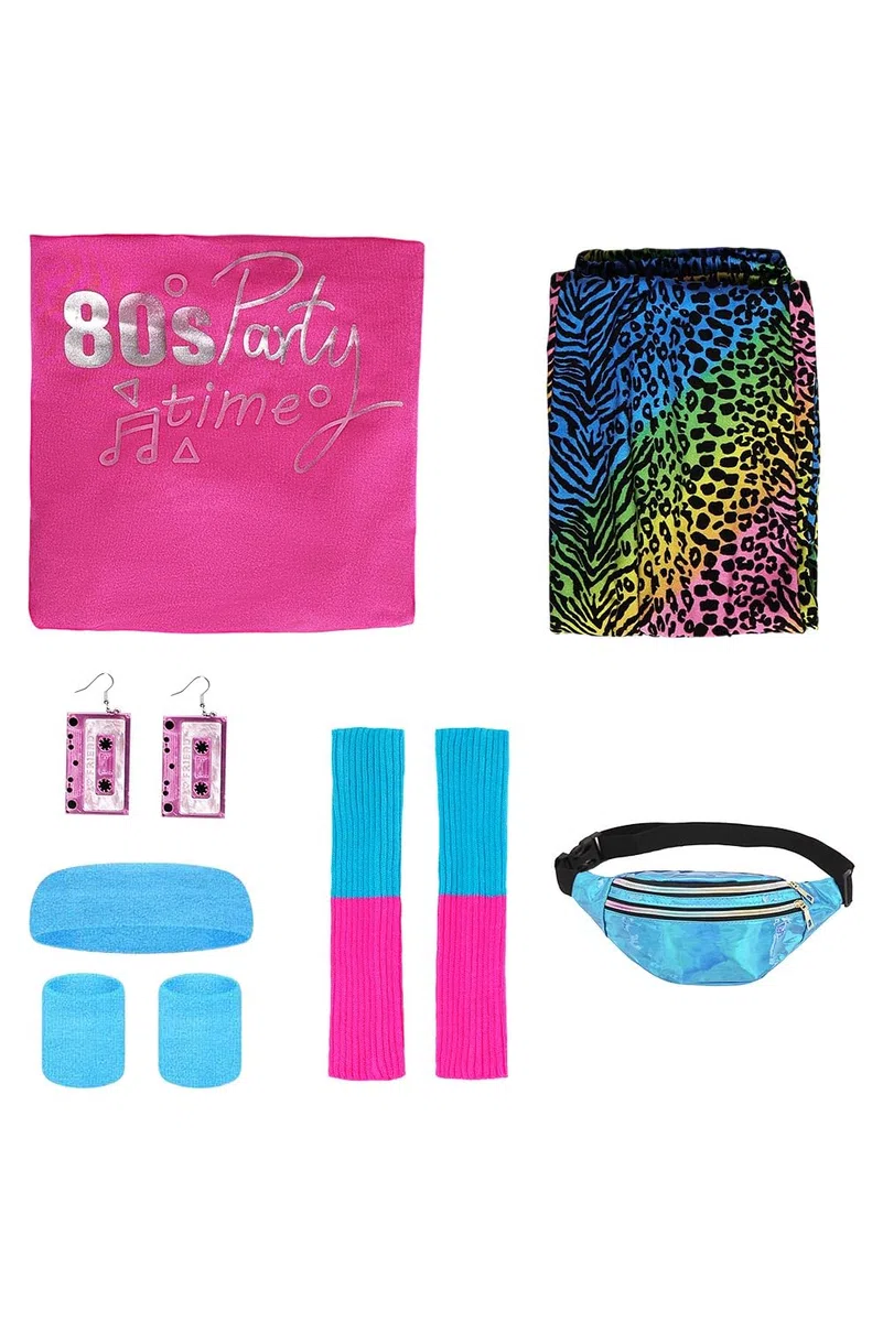 Costume da fitness anni '80 da donna, set di 6 pezzi, tuta colorata per aerobica, abbigliamento da yoga e pantaloni sportivi