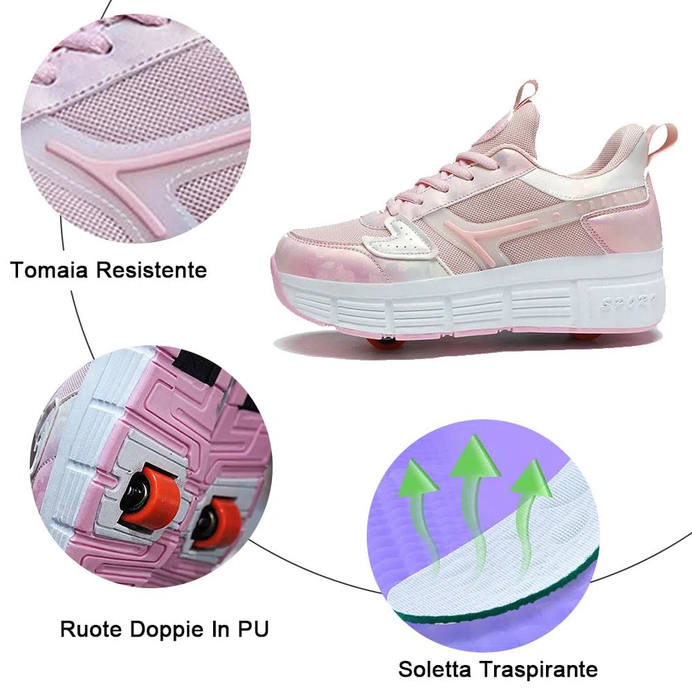 ENEN Scarpe con Rotelle Bambina, Sportive Scarpe da Skateboard, 2 Ruote Skateboard Sneakers Outdoor Multisport Scarpe da Ginnastica da Pattini per Ragazze e Ragazzi 30-41 EU