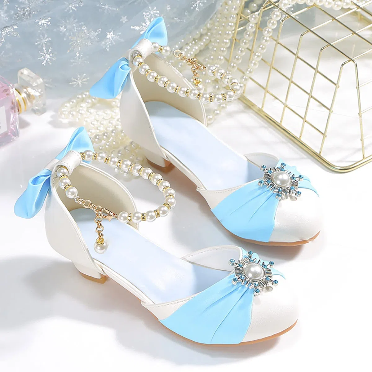 Scarpe da bambina con fiori singoli, brillanti diamanti a rete, con fiocco, da principessa, carine ed eleganti, per bambini, scarpe da ballo, scarpe da sera