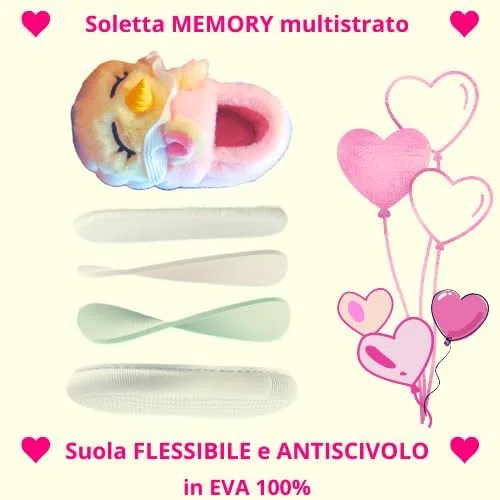 OrJana Pantofole Unicorno invernali. Suola Flessibile e Antiscivolo in EVA. Plantare Memory Anatomico