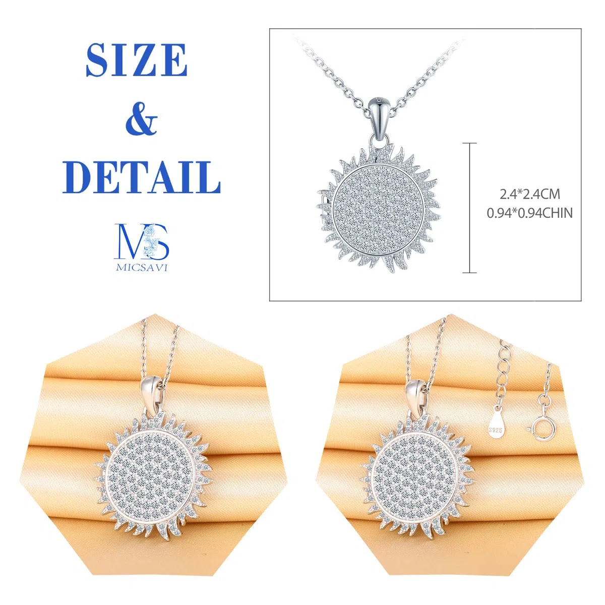 Collana Foto Personalizzata in Argento 925 Medaglione Solare per Donna, Ciondolo a forma di Sole Portafoto con Zirconi, Regalo Gioielli per Fidanzata Madre Figlia