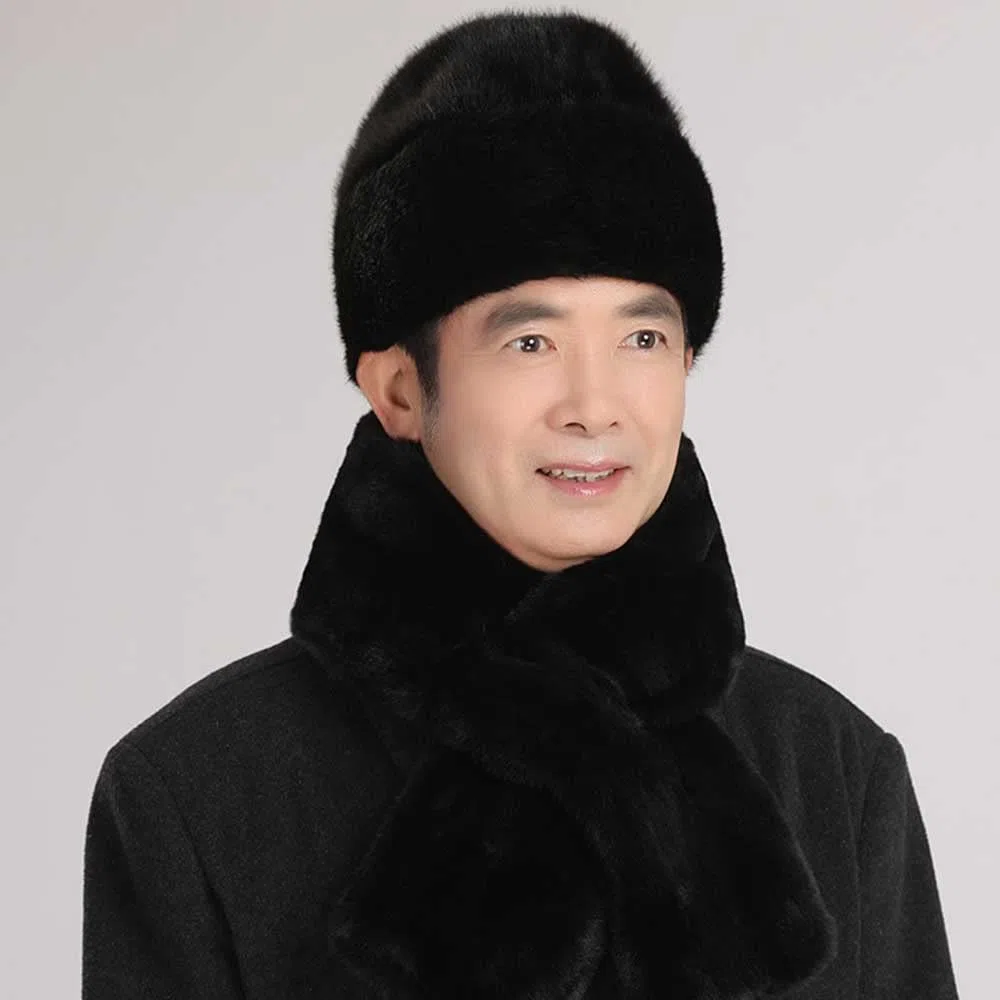Ushanka - Cappello da uomo in stile militare russo, cappello da sci per l'inverno, in finta pelliccia, nero, termico, per sport all'aria aperta, antivento