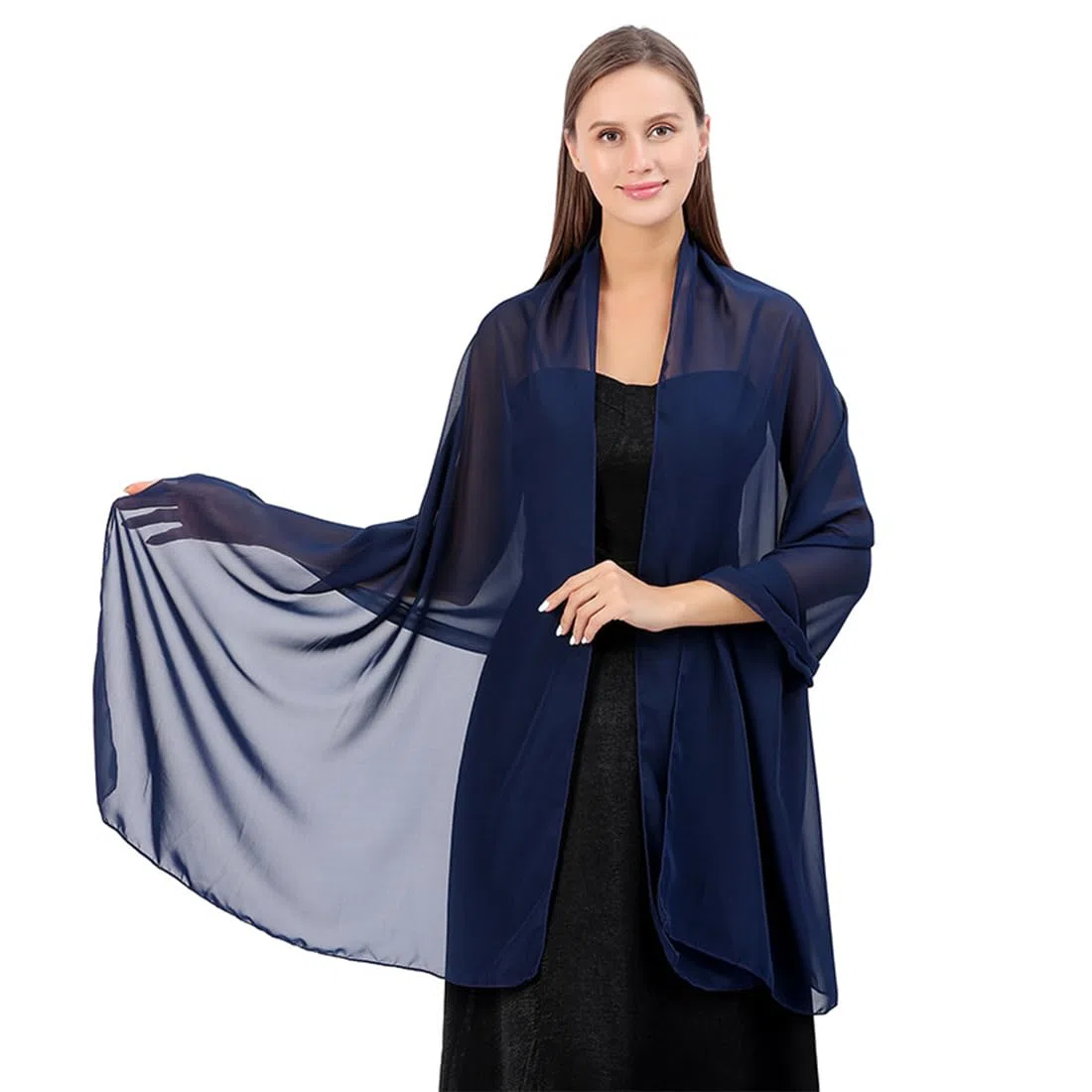 Scialli da donna, 1 pezzo di scialle in chiffon sciarpa da donna leggera e morbida per abito da sera festa abito formale matrimonio sposa (blu navy)