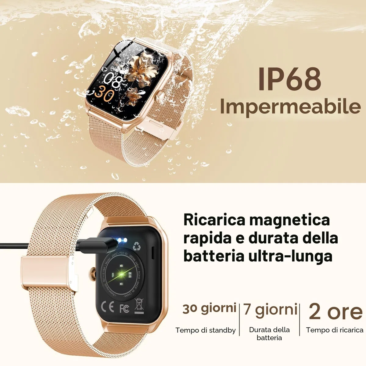 Smartwatch Donna, 1,83" HD Orologio Smartwatch Donna con Chiamate Bluetooth, 120+ Modalità Sport, Monitoraggio Salute 24/7, Impermeabile IP68, Fitness Tracker Compatibile con Android e iOS, Oro rosa