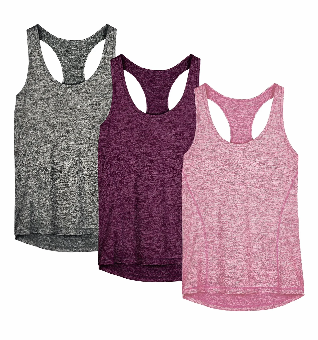 icyzone Donna Canotta Sportiva Running Racerback Top Senza Maniche Fitness Palestra Shirt, Pacco da 3