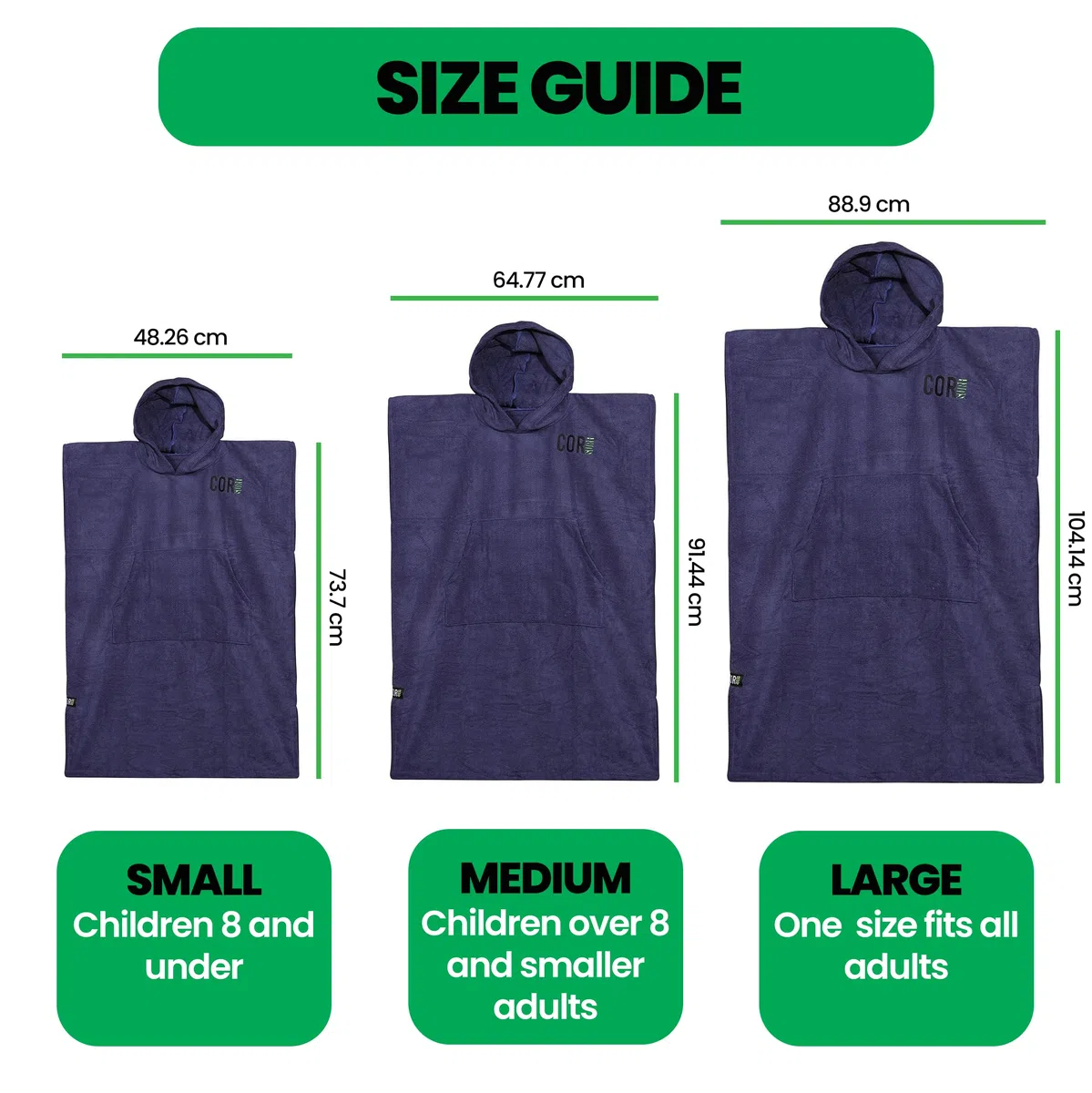COR Surf Accappatoio a poncho con cappuccio e tasca frontale per bambini, utilizzabile anche come telo mare e coperta, realizzato in microfibra ad asciugatura rapida, adatto per bambini dai 3 agli 8