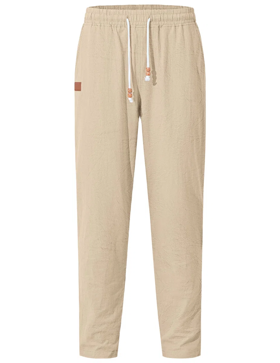 TARAINYA Pantaloni Cotone Lino Uomo Casual con Cordino in Vita e Tasche per L'Estate