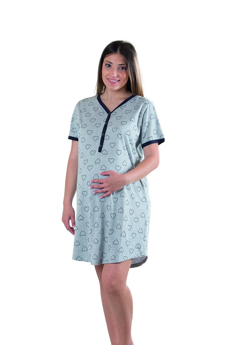 Premamy - Camicia da Notte per Donna, Modello Svasato, Materiale Anallergico, Pre-Post Parto