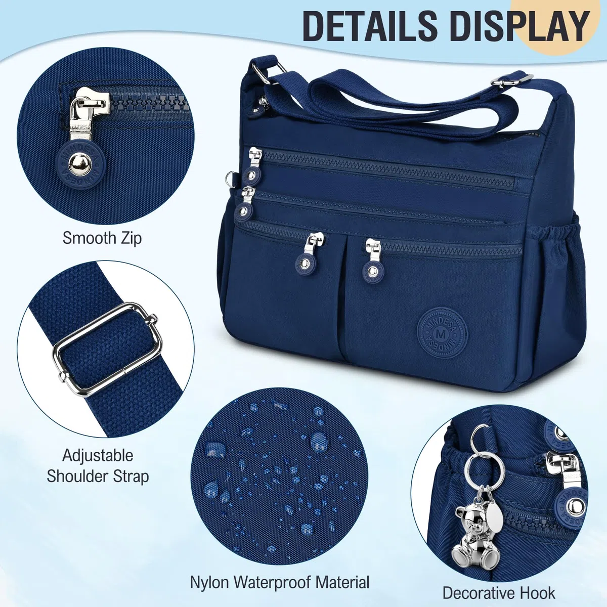 TEUEN Borsa Tracolla Donna Media Borse a Spalla Borsetta in Nylon Impermeabile Messaggero Borsa Crossbody di Grande Capacità con Multitasche per Lavoro Sportiva Scuola Viaggio
