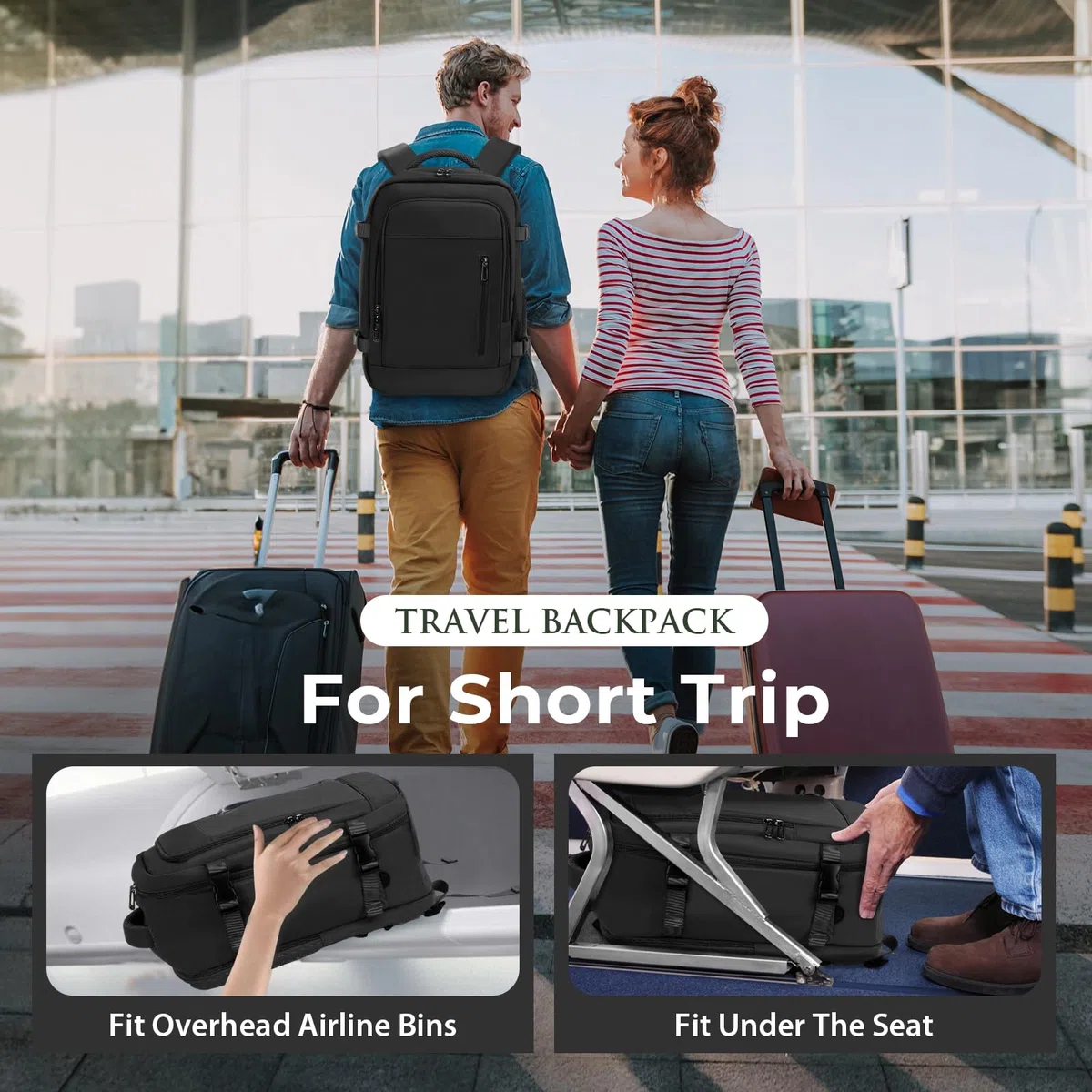 OTAHGK Bagaglio a Mano 40 × 20 × 25 per Ryanair, Zaino da Viaggio Sotto il Sedile Aereo Borsa da Cabina Voli Zaini Casual Valigia Ufficio Scolastico Lavoro Borse Adatto a Laptop da 14 pollici-Nero