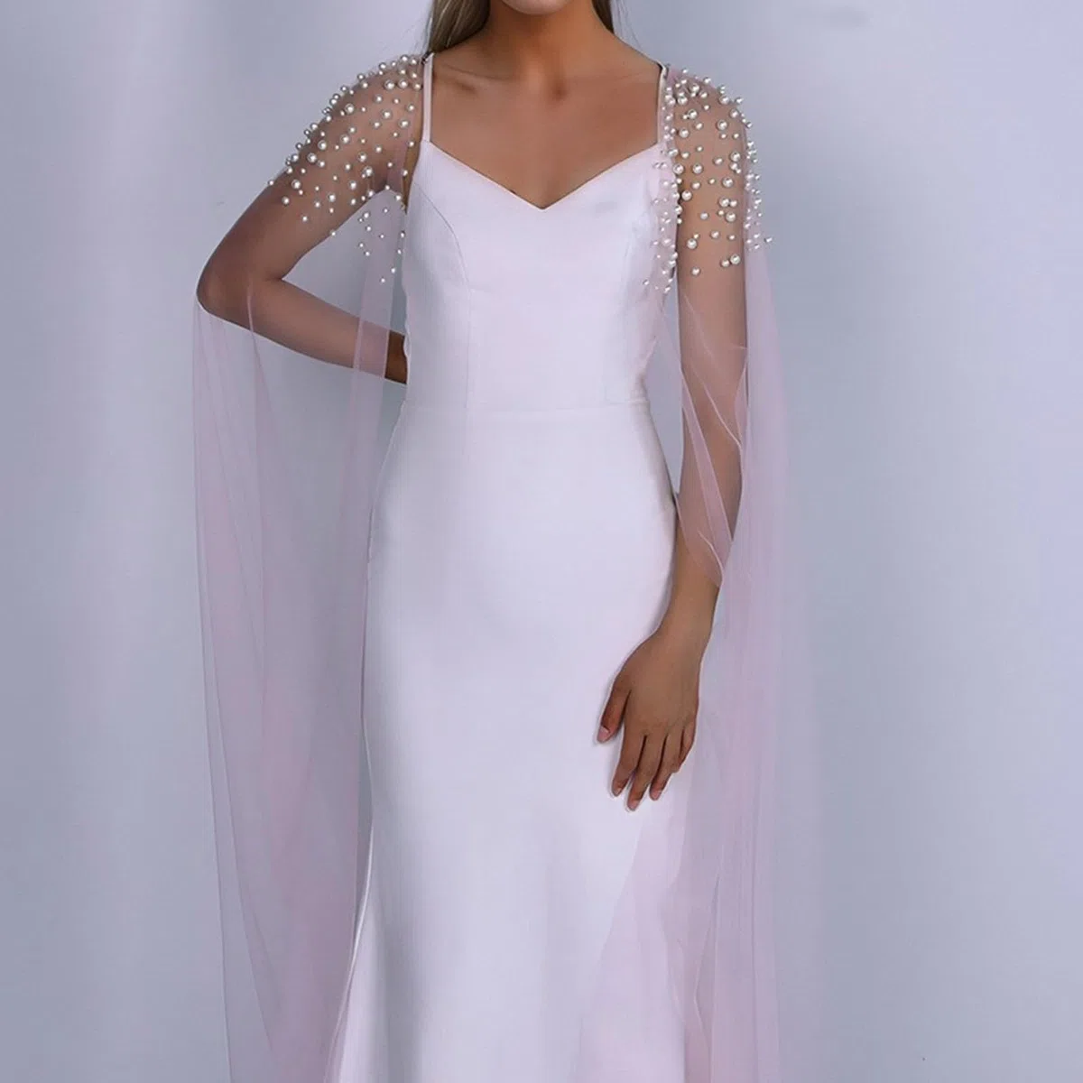 velo da spalla, eleganti maniche per braccio da donna perle artificiali abito velo a spalla maniche lunghe maniche da sposa maniche per sposa - bianco