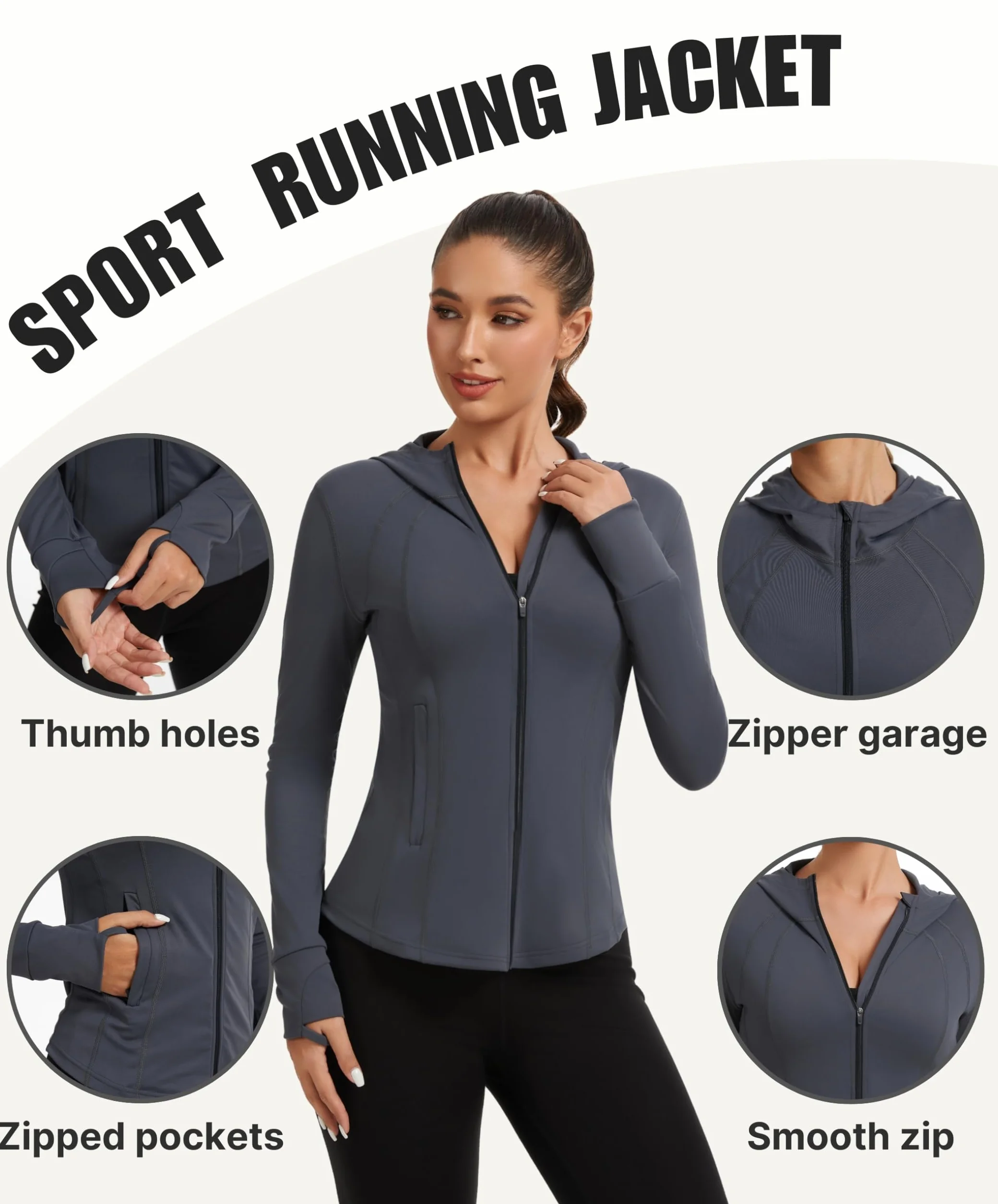 AMZSPORT Felpa Sportiva Donna con Zip Giacca Running per Palestra Fitness Running
