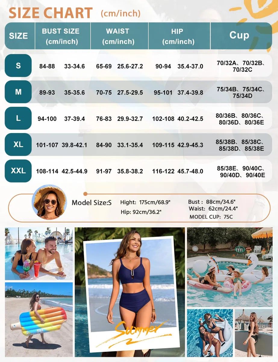 UMIPUBO Costume da Bagno Donna Due Pezzi Push Up U Vita Alta Bikini Set Imbottito Reggiseno Sexy Costumi da Mare Metallo Collo U Beachwear