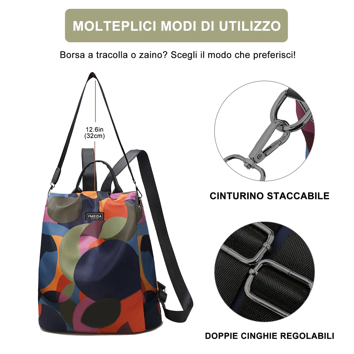 Fmeida Zaino Donna Antifurto Moda Borsa Donna con Tracolla Borse Zainetto da Viaggio Impermeabile