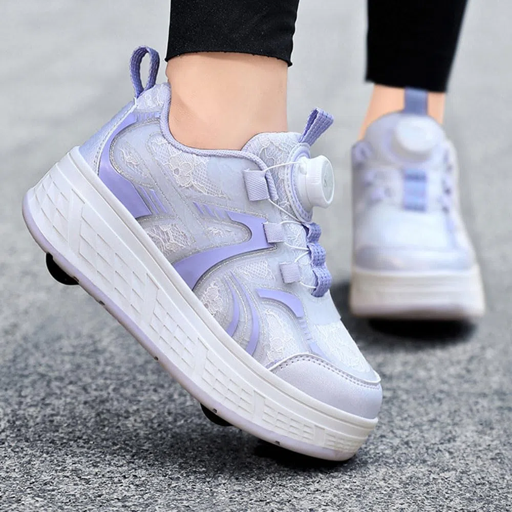 ENEN Sportive Scarpe da Skateboard 4 Ruote, Autunno Moda Scarpe con Rotelle Bambina Bambino, Skateboard Sneakers Outdoor Multisport Ginnastica da Pattini per Ragazze e Ragazzi