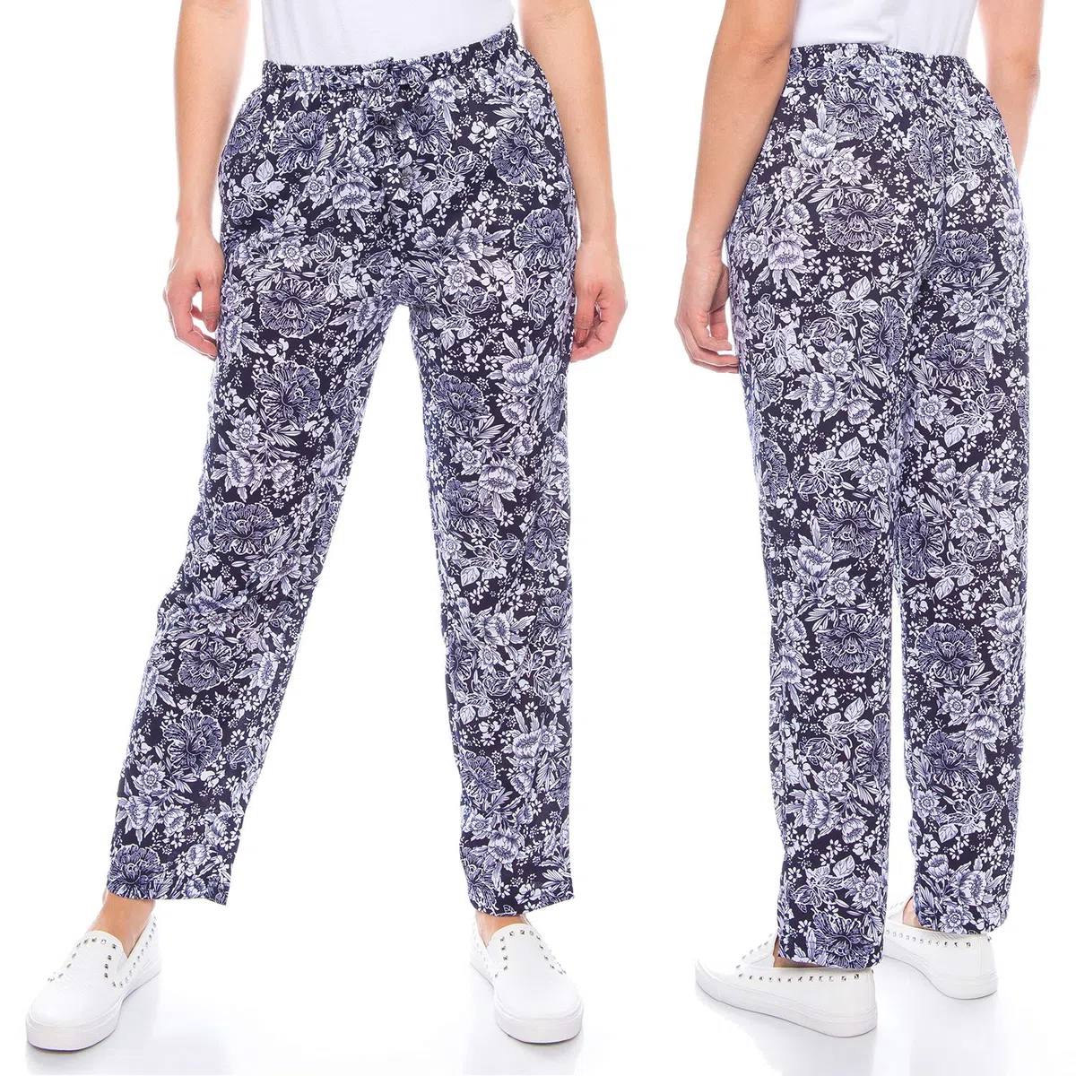Kendindza - Pantaloni estivi da donna, lunghi, leggeri, per il tempo libero, con fiori in cotone