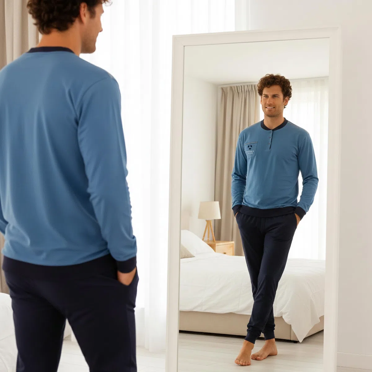 Pigiama Uomo Lungo Estivo 100% Cotone Leggero | Pigiama Uomo Traspirante con Polsini e Elastico in Vita, Ideale Mezze Stagioni | M-XXL | Limited Edition