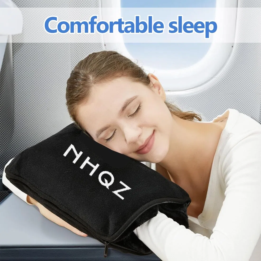 NHQZ Coperta da Viaggio,50x60in(152 x127cm) Coperta da Viaggio e Cuscino,Morbido e Caldo 2 in 1,Portatile Aereo per Viaggi D'affari e Ufficio (Nero)