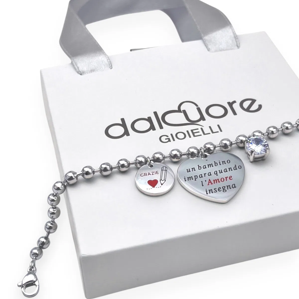 dalcuore Bracciale Amicizia Donna Acciaio Ipoallergenico Regolabile. Charm Frase Incisa. Idea Regalo Originale per Lei: Compleanno, Natale, Laurea. Perfetto per Amica, Fidanzata, Sorella, Mamma, Zia.