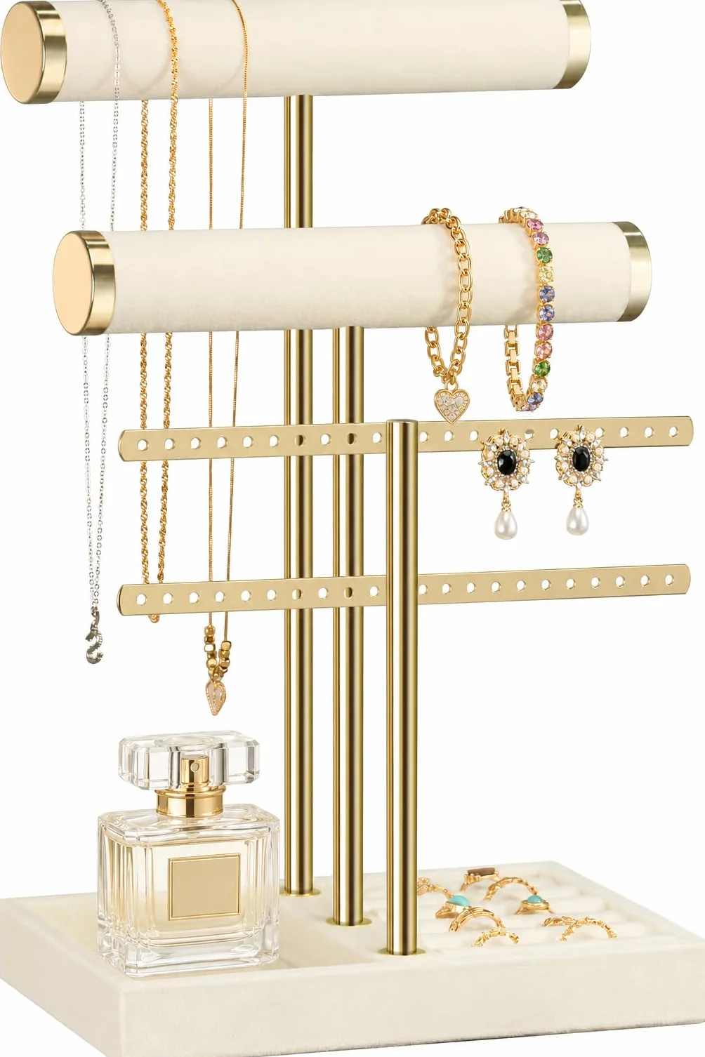 Josmimic Supporto per Gioielli Bracciali con 3 Livelli – Rimovibile per Gioielli in Velluto per Braccialetto, Collana, Orologi, Anelli, Beige