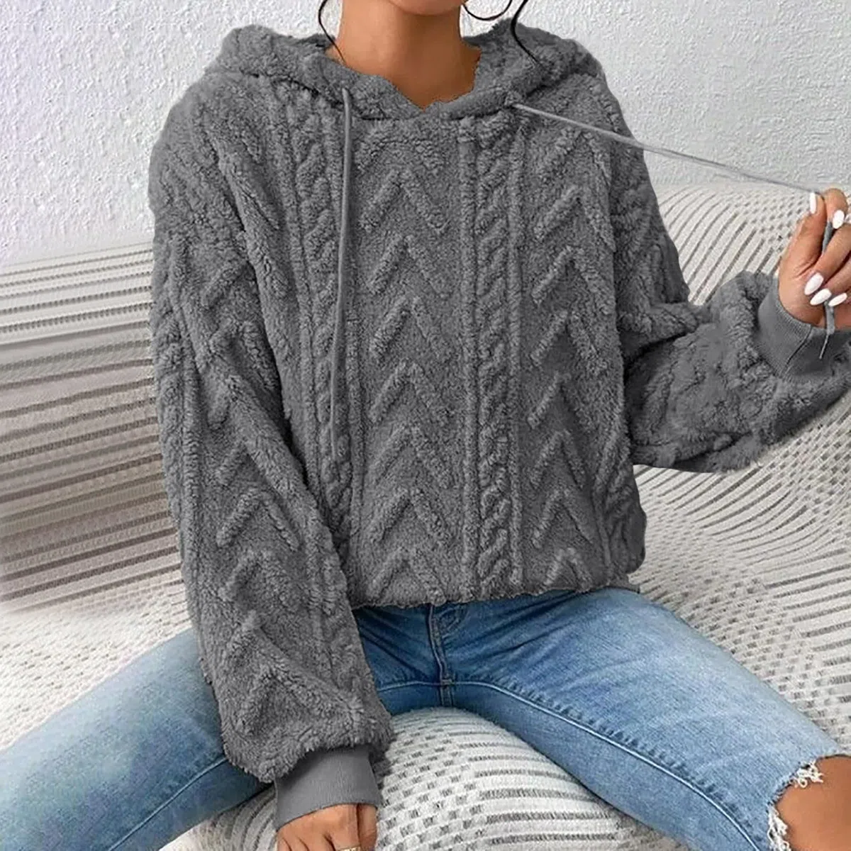 Cappotto Maglione a Maniche Lunghe in Ispessito con Cappuccio da Nuovo Solido Peluche impiombato Felpa Pastore Tedesco Felpa Estiva Donna Zip con Cappuccio E Zip Maglia Donna Felpata